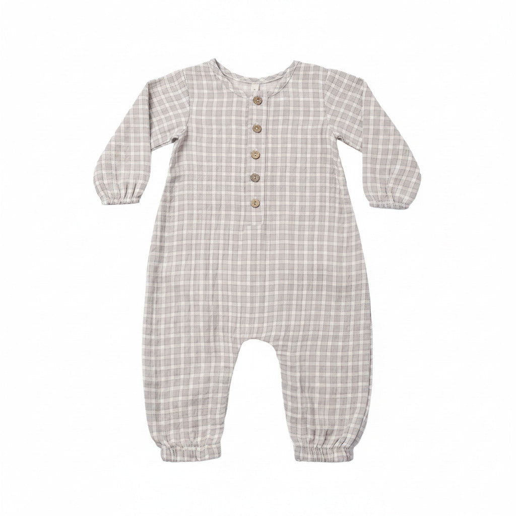 Blue Gingham Woven Jumpsuit - Quincy Mae