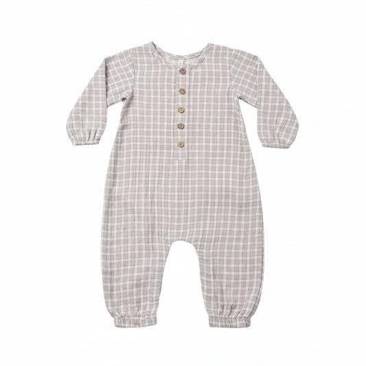 Blue Gingham Woven Jumpsuit - Quincy Mae