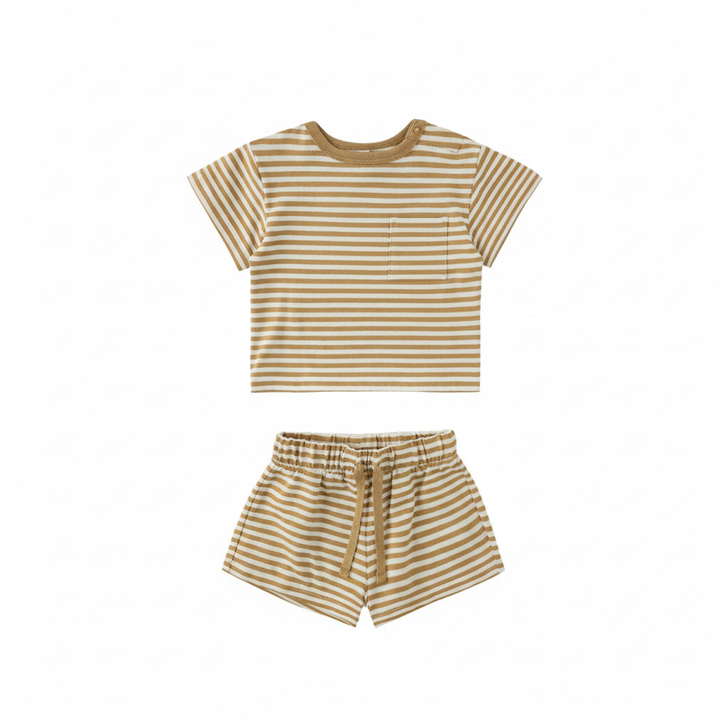 Honey Stripe Pocket Tee + Short Set - Quincy Mae