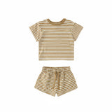 Honey Stripe Pocket Tee + Short Set - Quincy Mae