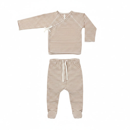 Almond Stripe Wrap Top + Pant - Quincy Mae