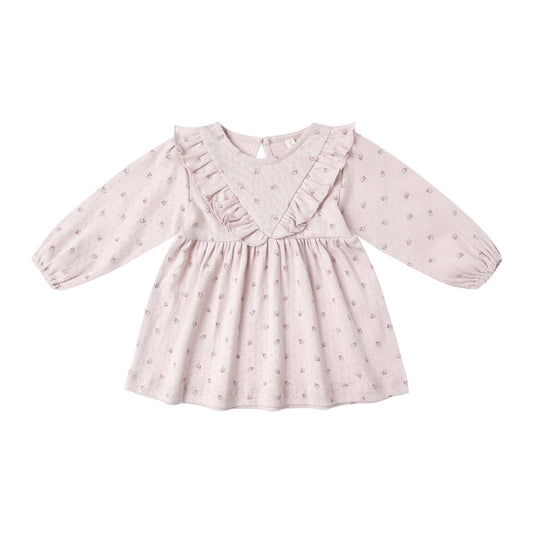 Lilac Ditsy Ruffle V Dress - Quincy Mae