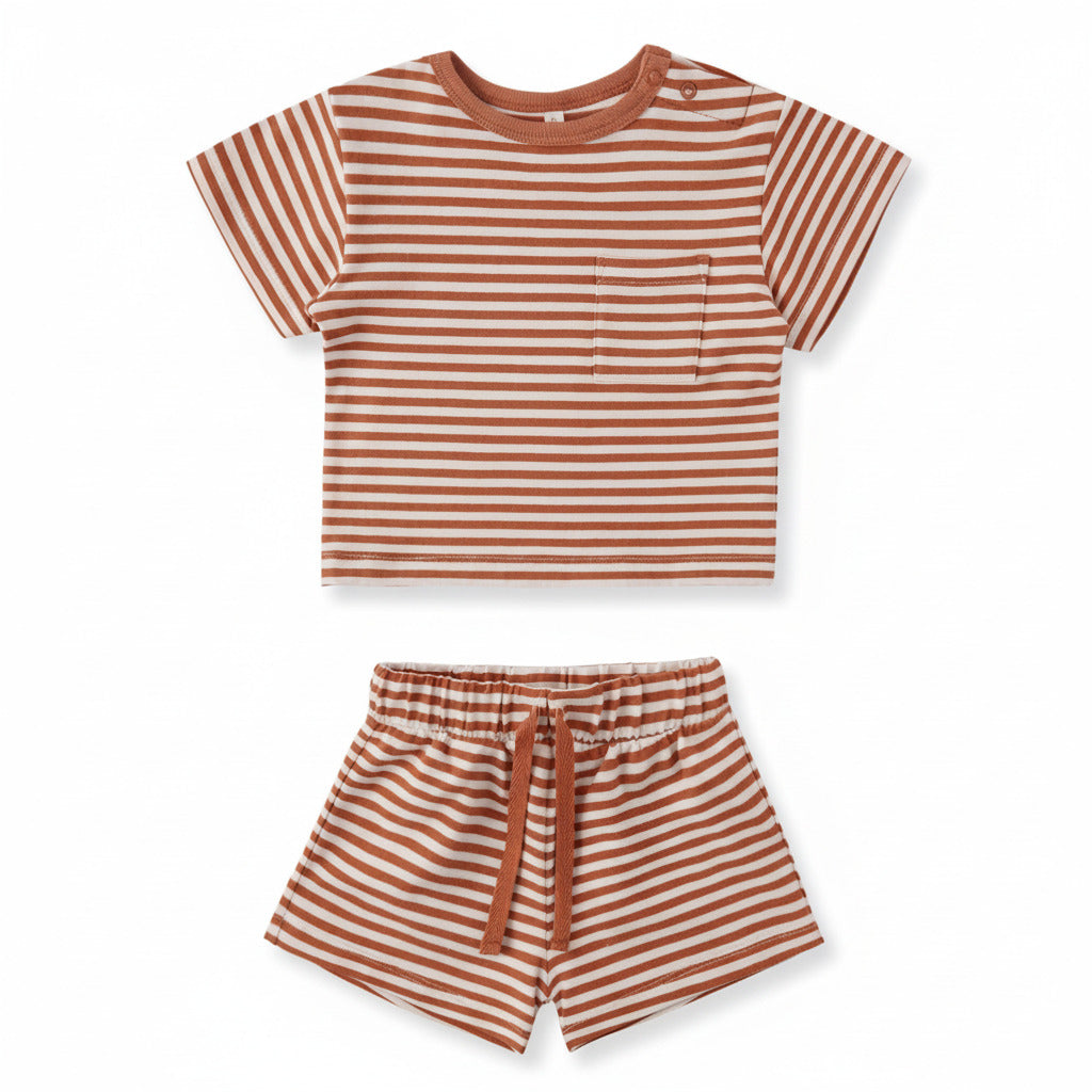 Poppy Stripe Pocket Tee + Short Set - Quincy Mae
