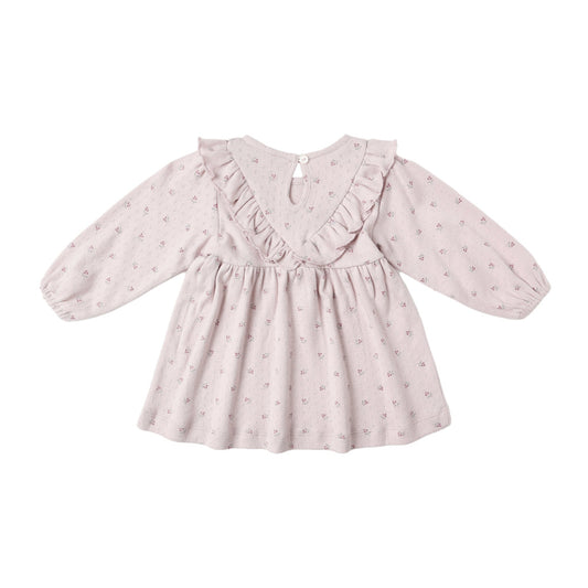 Lilac Ditsy Ruffle V Dress - Quincy Mae