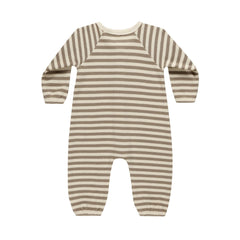 Olive Stripe Waffle Long Sleeve Jumpsuit - Quincy Mae