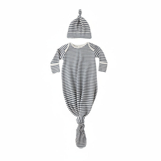 Ocean Stripe Knotted Gown + Hat Set - Quincy Mae