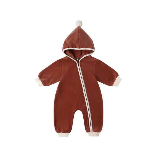 Cranberry Velour Zip Jumpsuit - Quincy Mae