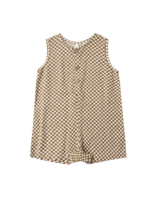 Ocre Check Maverick Romper - Rylee & Cru