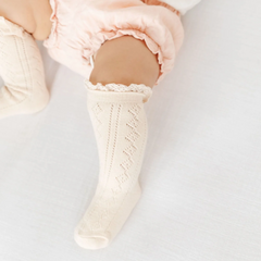 Vanilla Fancy Lace Top Knee High Socks - Little Stocking Co.