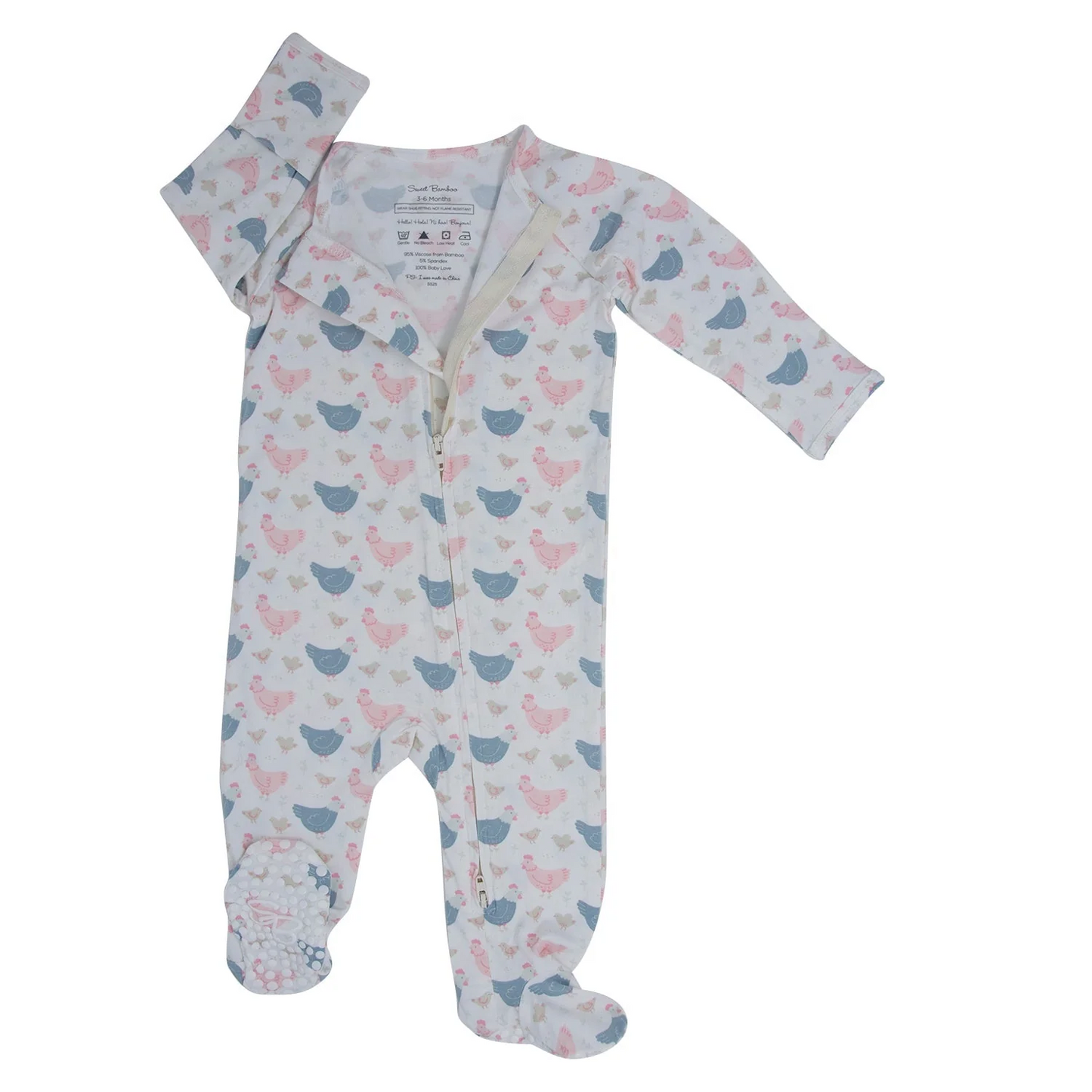 Happy Hens Zipper Footie - Sweet Bamboo