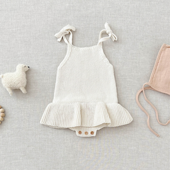 Natural Knit Ruffle Romper - Quincy Mae