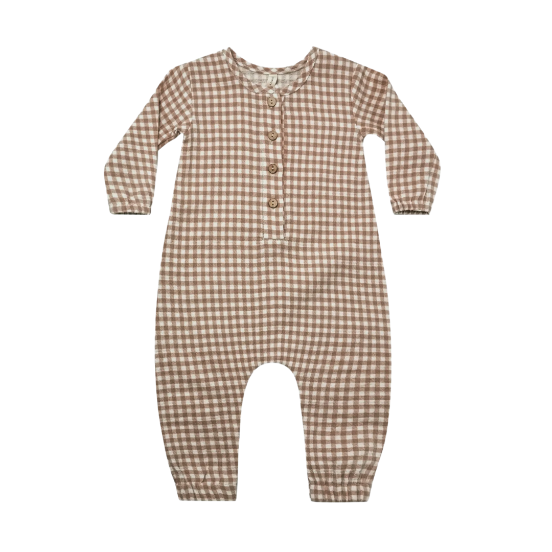 Cocoa Gingham Woven Jumpsuit - Quincy Mae