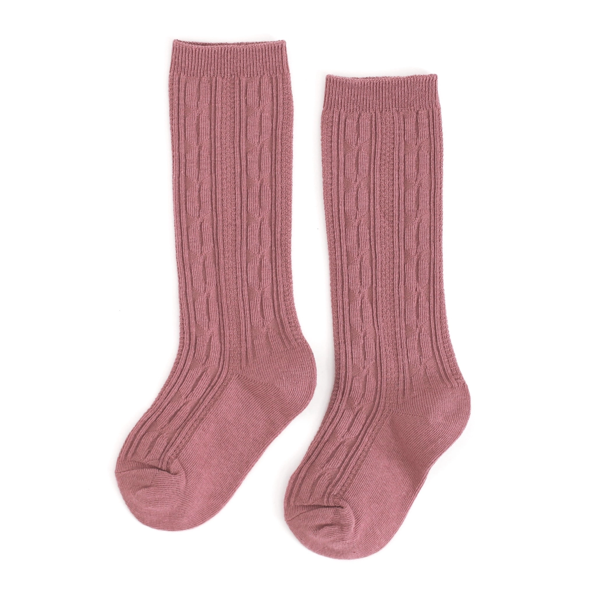 Mauve Rose Cable Knit Knee High Socks - Little Stocking Co.
