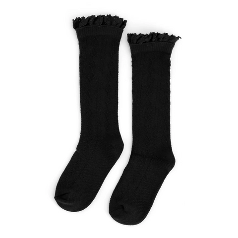 Black Fancy Lace Top Knee High Socks - Little Stocking Co.