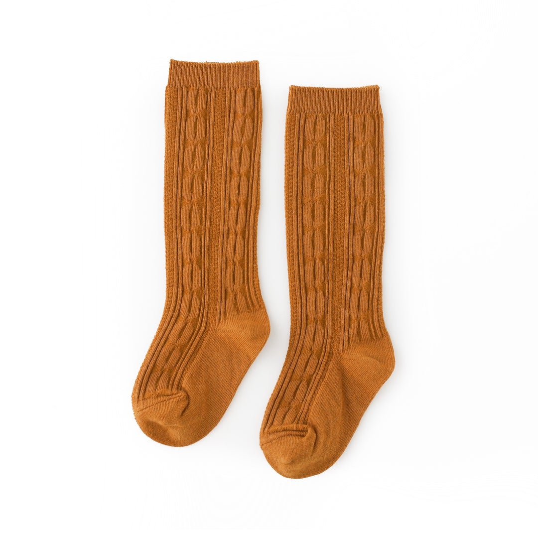Gold Cable Knit Knee High Socks - Little Stocking Co.