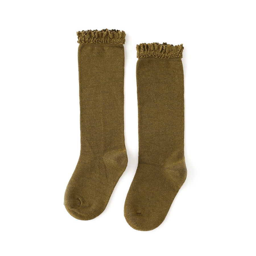 Olive Lace Top Knee High Socks - Little Stocking Co.