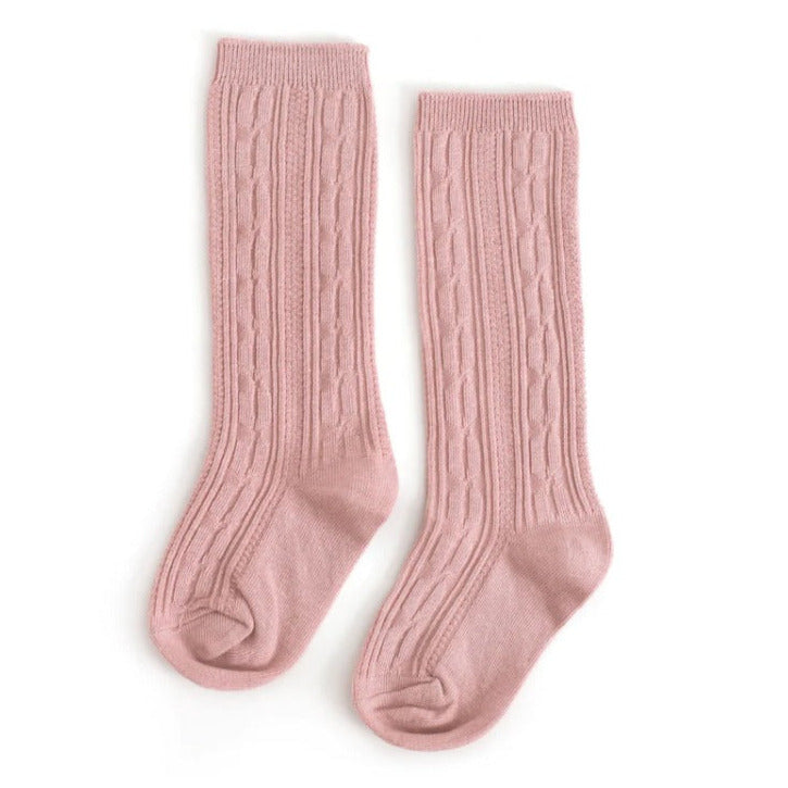 Blush Cable Knit Knee High Socks - Little Stocking Co.