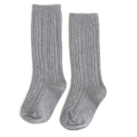 Grey Cable Knit Knee High Socks - Little Stocking Co.