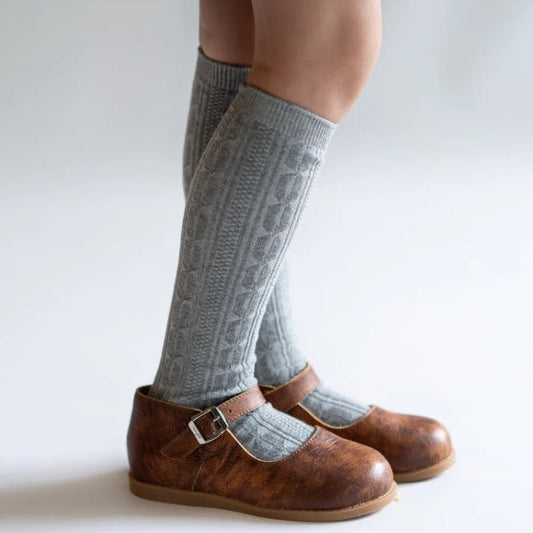 Grey Cable Knit Knee High Socks - Little Stocking Co.