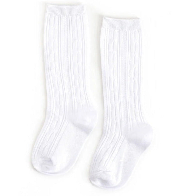White Cable Knit Knee High Socks - Little Stocking Co.