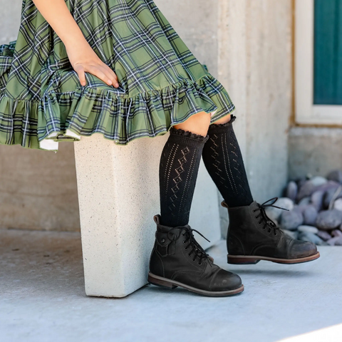 Black Fancy Lace Top Knee High Socks - Little Stocking Co.