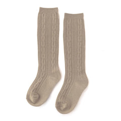 Oat Cable Knit Knee High Socks - Little Stocking Co.