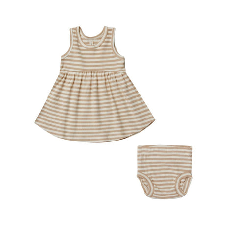 Latte Stripe Ribbed Tank Dress - Quincy Mae