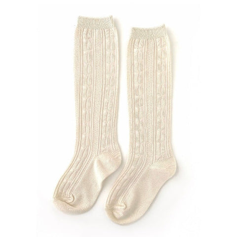 Vanilla Cream Cable Knit Knee High Socks - Little Stocking Co.